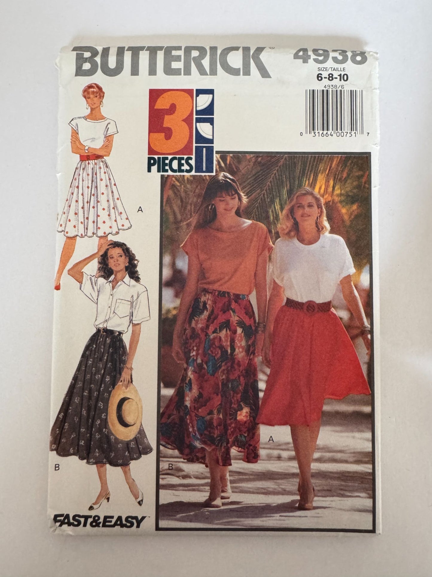 Butterick Sewing Pattern 4938 Easy Circular Skirt 1990s 6 8 10 UC
