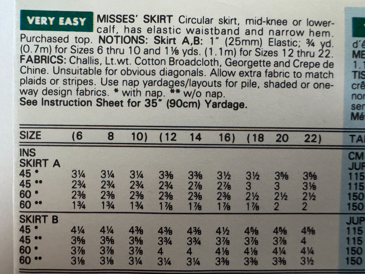 Butterick Sewing Pattern 4938 Easy Circular Skirt 1990s 6 8 10 UC