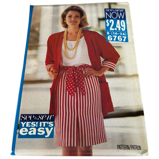 Butterick Sewing Pattern 6767 Suit Jacket Skirt Top Easy 90s Minimalist 16-24 UC