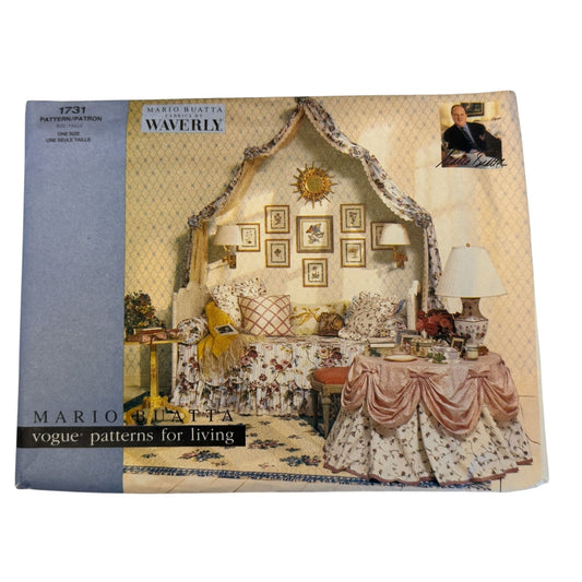 Vogue Sewing Pattern 1731 Bedroom Home Decor Mario Buatta Dust Ruffle Pillows Uncut