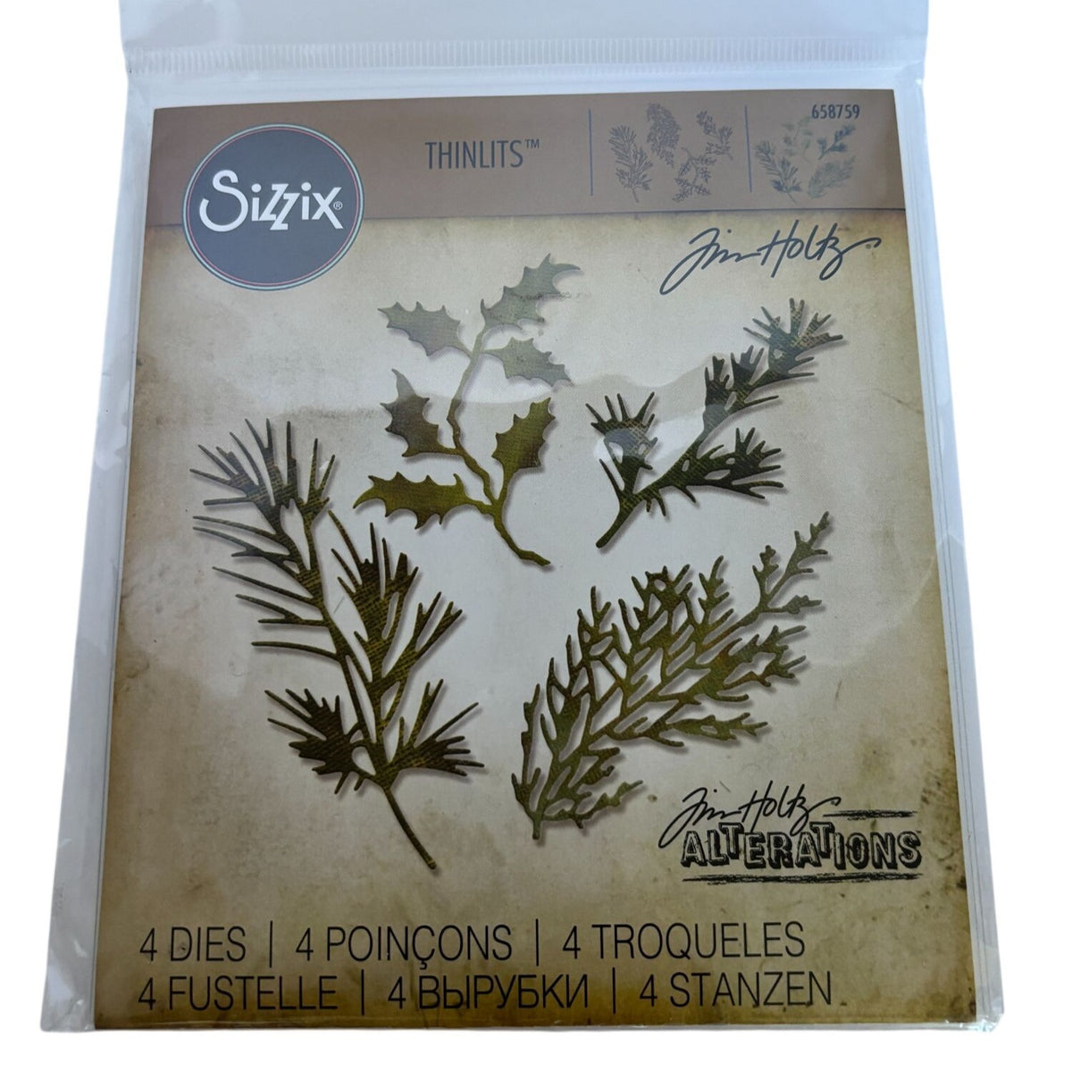Tim Holtz Sizzix Cutting Dies Holiday Greens Pine Holly Christmas Foliage Botanical Thinlits Cardmaking
