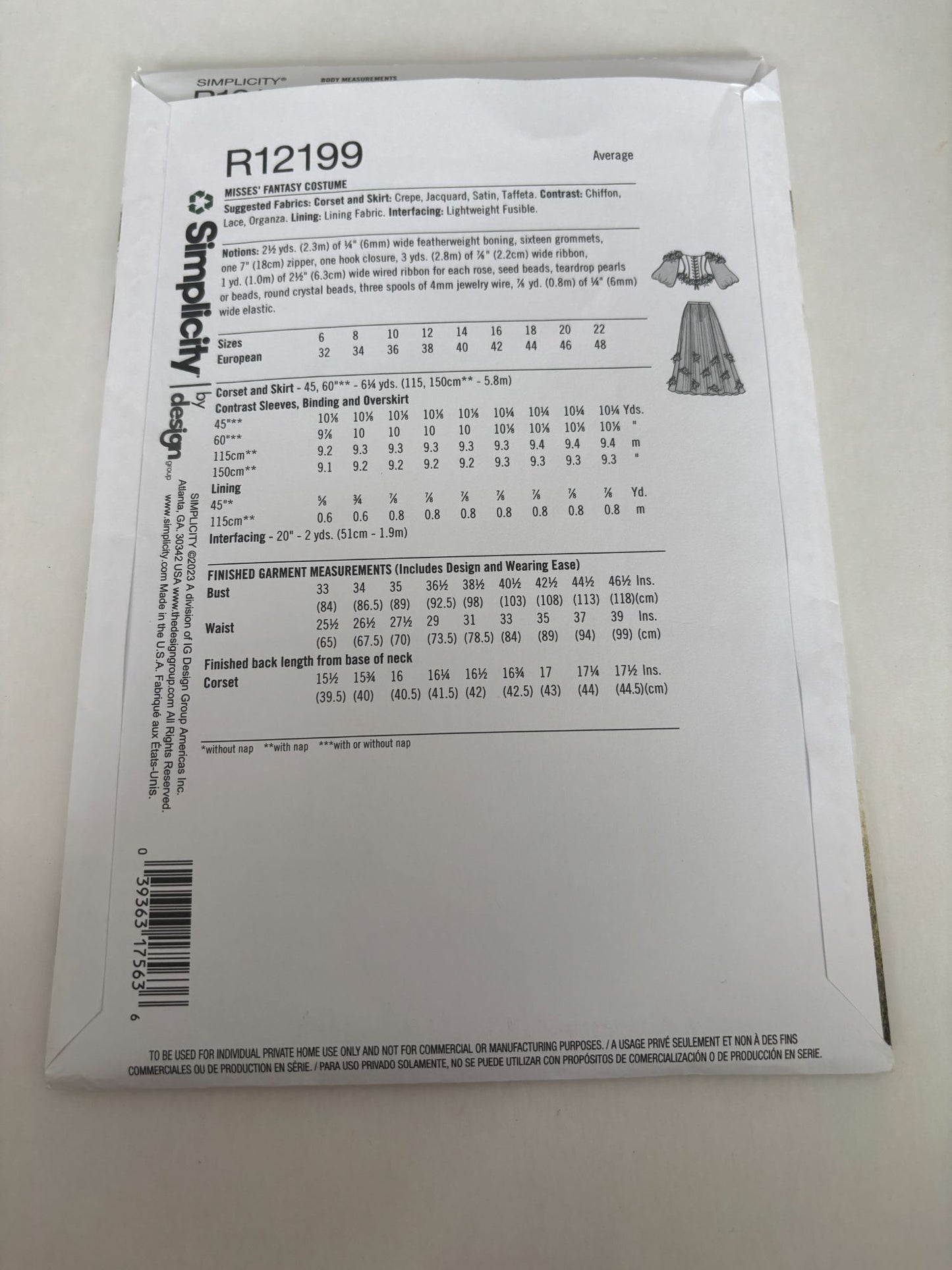 Simplicity Sewing Pattern R12199 Renaissance Costume Dress Historical 14-22 UC