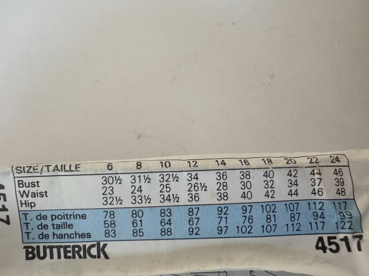 Butterick Sewing Pattern 4517 Formal Dress Tea or Floor Length 1980s 6 8 10 UC