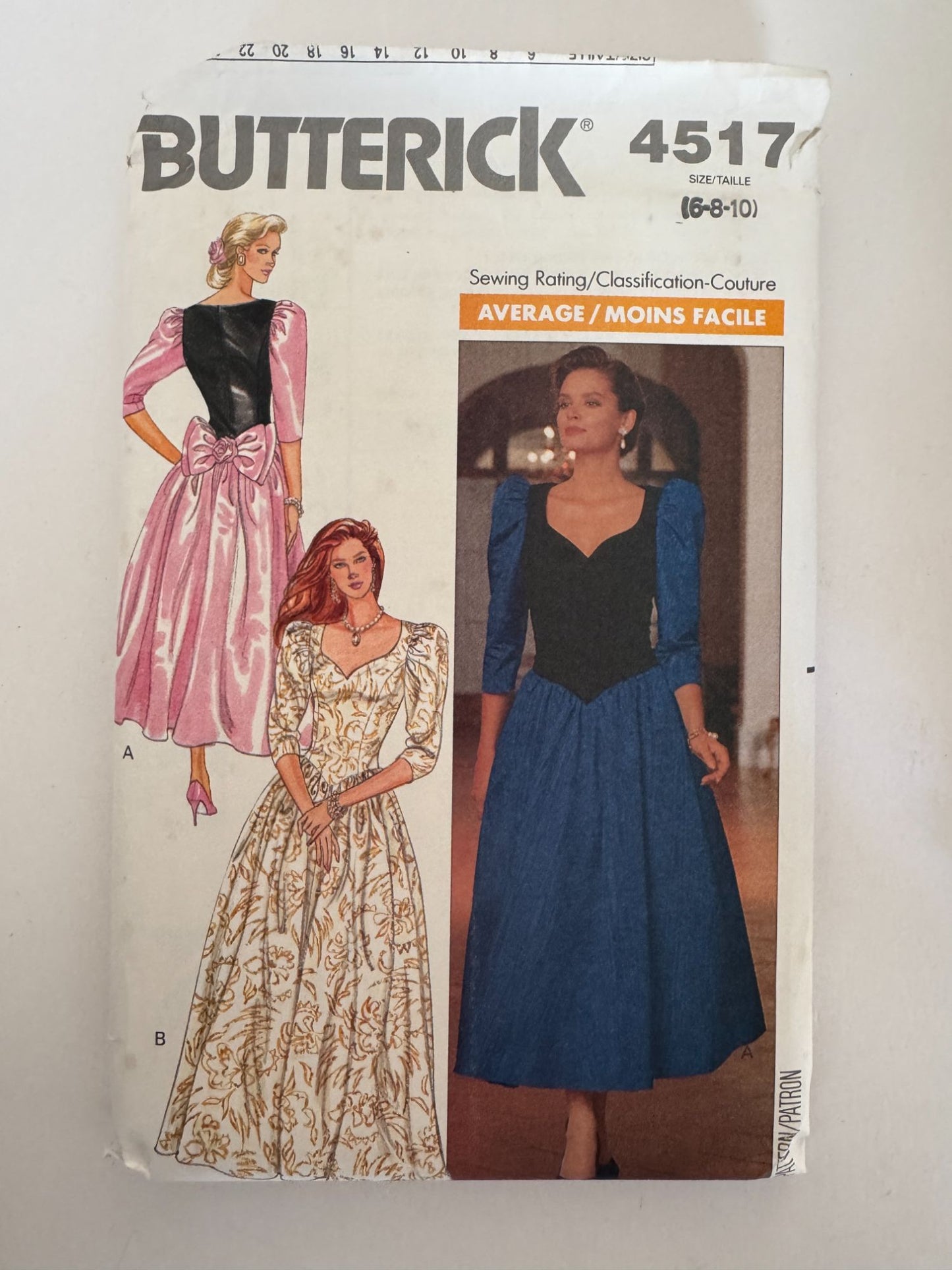 Butterick Sewing Pattern 4517 Formal Dress Tea or Floor Length 1980s 6 8 10 UC