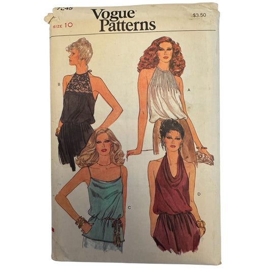 Vogue Sewing Pattern 7245 Halter Top Disco Blouse Blouson 1970s Vintage Uncut 10