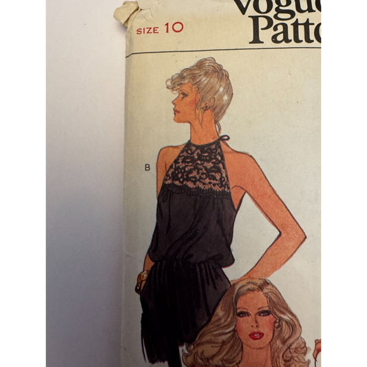 Vogue Sewing Pattern 7245 Halter Top Disco Blouse Blouson 1970s Vintage Uncut 10