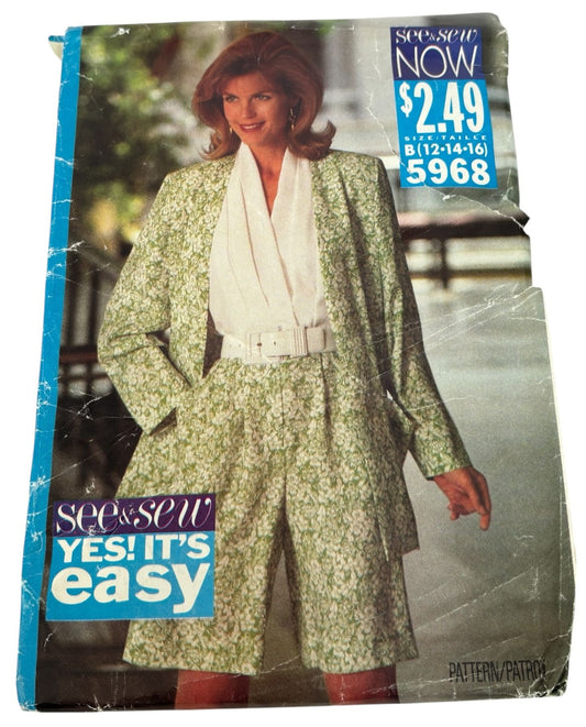 Butterick Sewing Pattern 5968 Easy Jacket Jumpsuit Summer Cruise 90s 12 14 16 UC