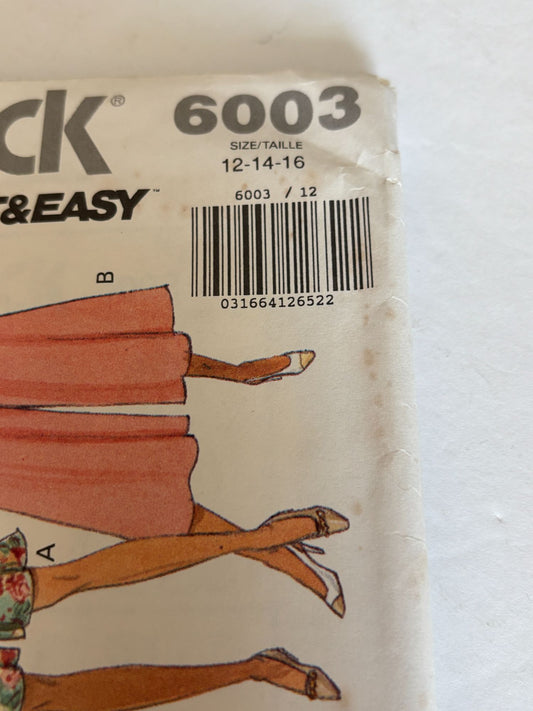 Butterick Sewing Pattern 6003 Capsule Wardrobe Top Skirt 1990s Fast Easy 6-10 UC