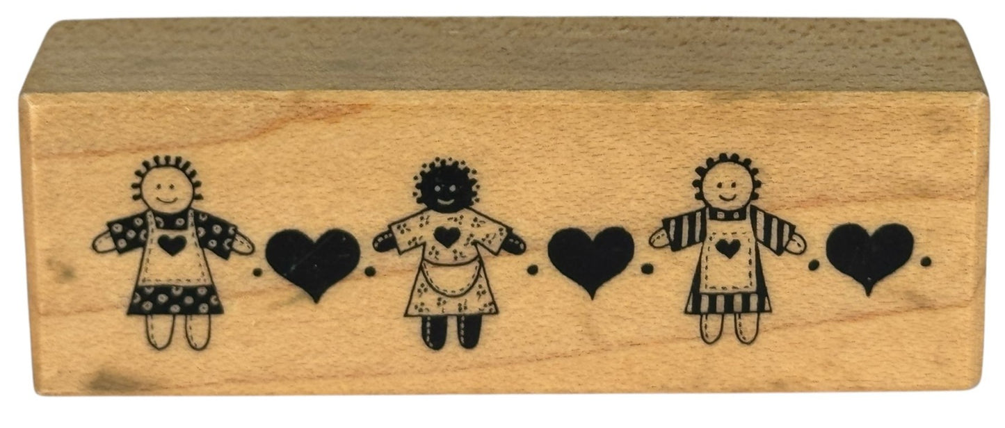 PSX Rubber Stamp Hearts Country Dolls Row Border Hearts Folk Art Card Making