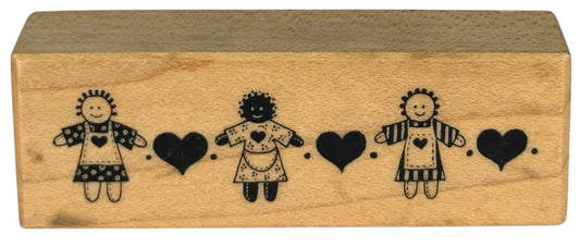 PSX Rubber Stamp Hearts Country Dolls Row Border Hearts Folk Art Card Making