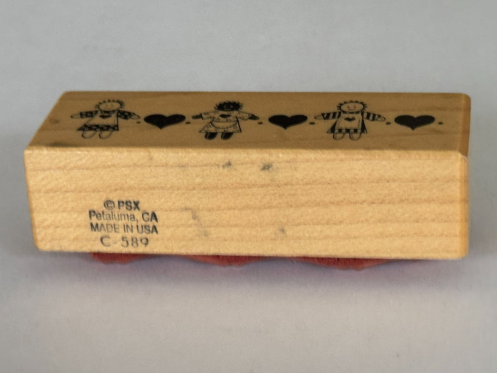 PSX Rubber Stamp Hearts Country Dolls Row Border Hearts Folk Art Card Making