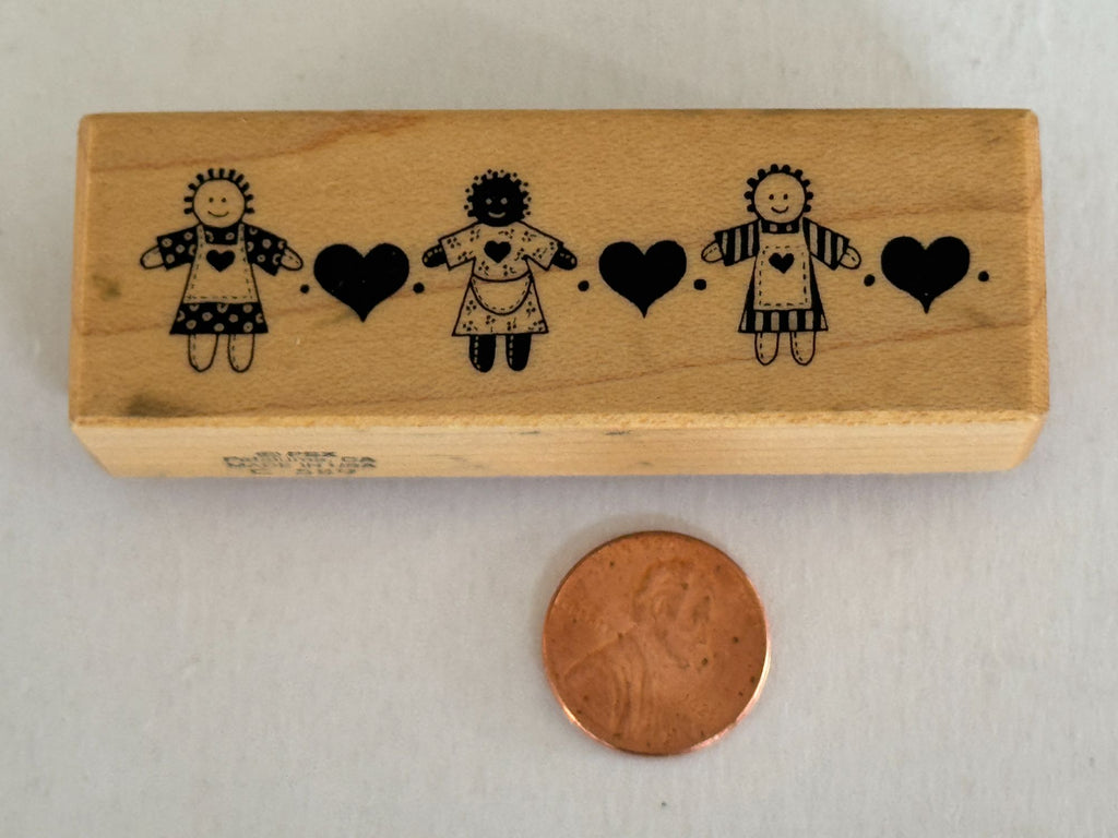 PSX Rubber Stamp Hearts Country Dolls Row Border Hearts Folk Art Card Making
