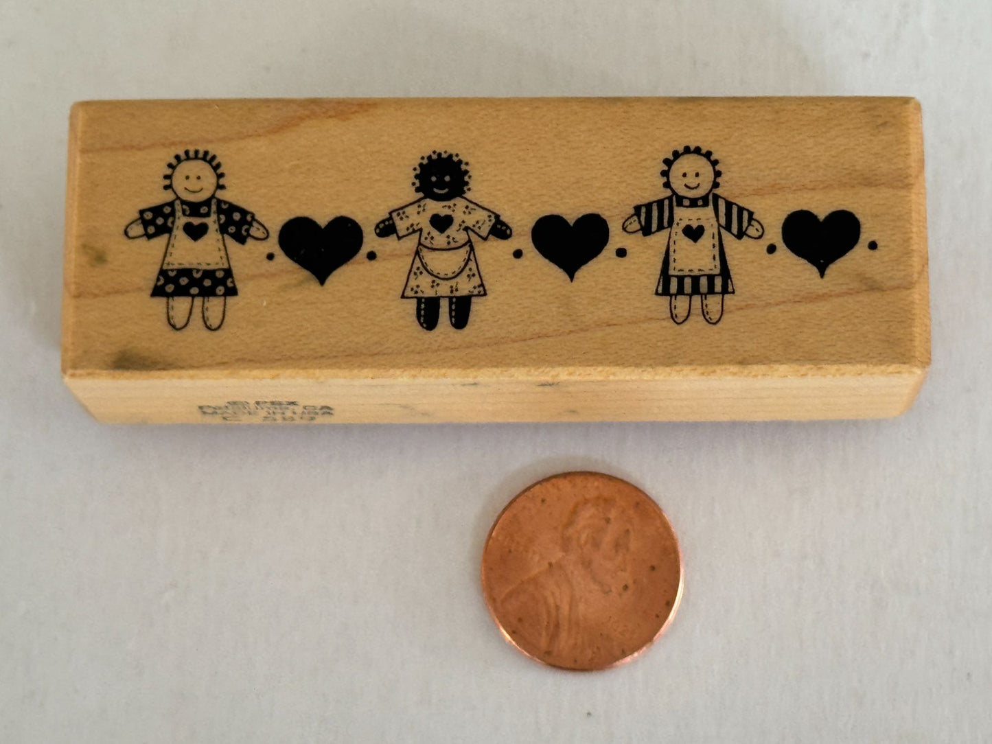 PSX Rubber Stamp Hearts Country Dolls Row Border Hearts Folk Art Card Making
