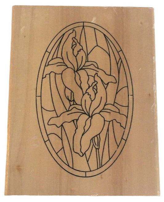 Anitas Rubber Stamp Stained Glass Window Iris Flowers Easter Sympathy Card Making Art Nouveau Church Religious