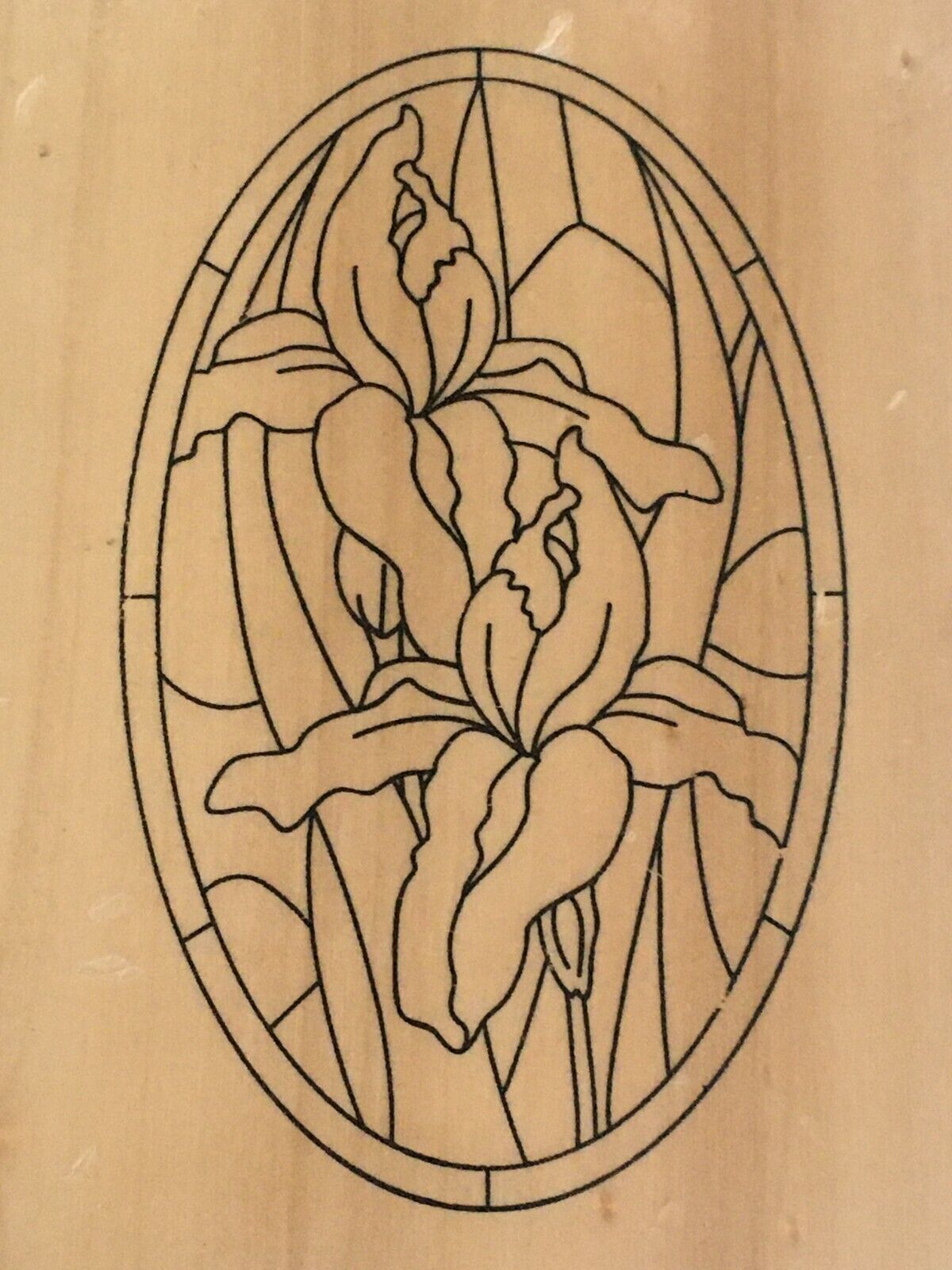 Anitas Rubber Stamp Stained Glass Window Iris Flowers Easter Sympathy Card Making Art Nouveau Church Religious