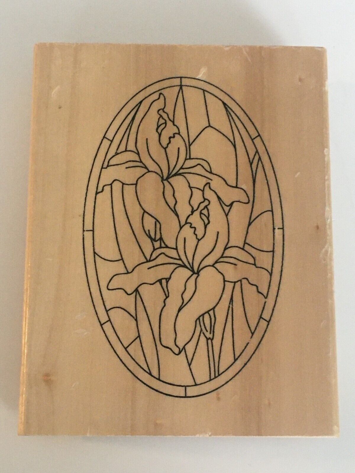 Anitas Rubber Stamp Stained Glass Window Iris Flowers Easter Sympathy Card Making Art Nouveau Church Religious