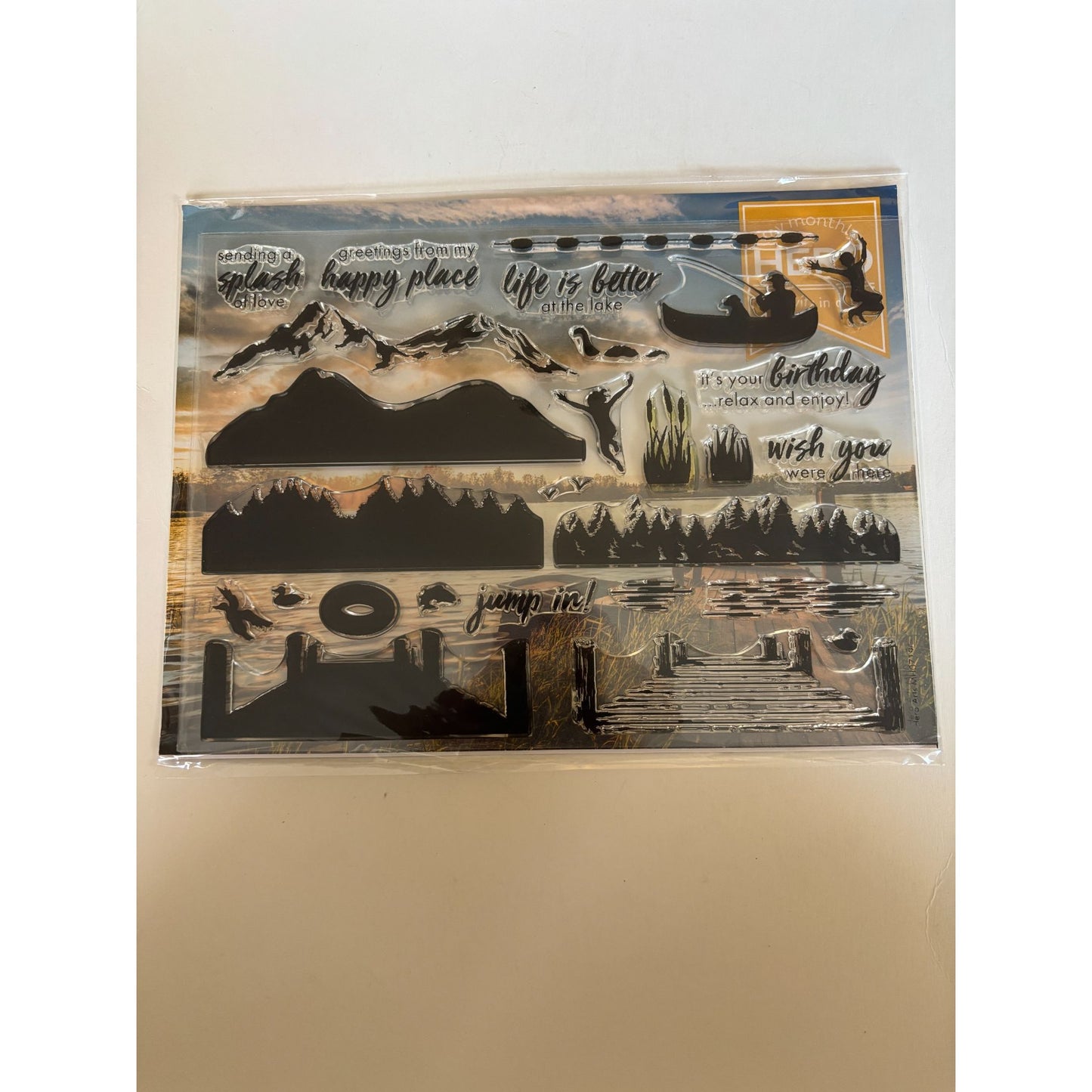 Hero Arts Lake Scene Clear Stamps and Coordinating Dies Fishing Canoe Mountain Campfire Cardmaking Scrapbooking Outdoor Stamp Set
