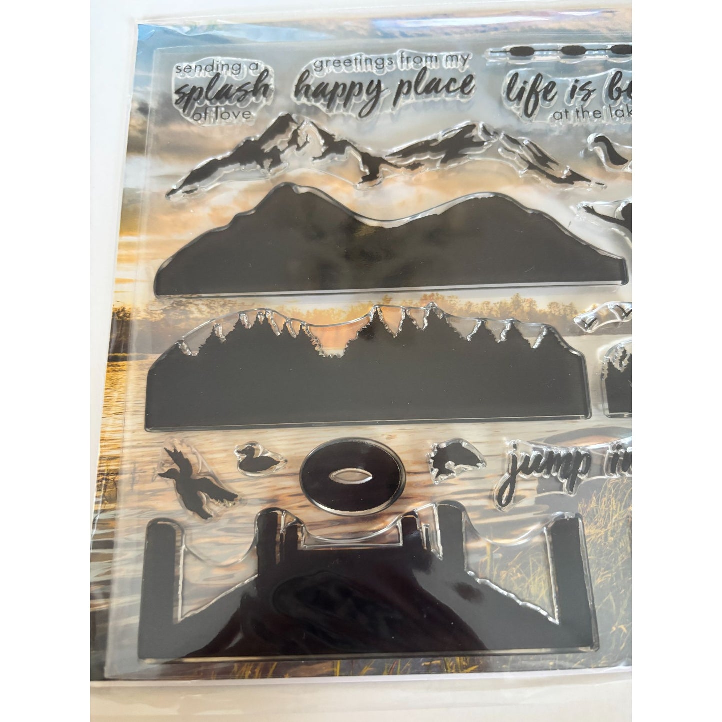 Hero Arts Lake Scene Clear Stamps and Coordinating Dies Fishing Canoe Mountain Campfire Cardmaking Scrapbooking Outdoor Stamp Set