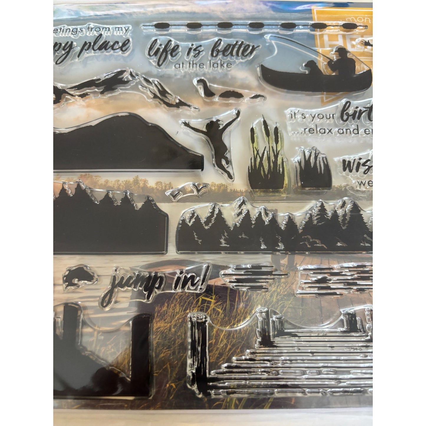 Hero Arts Lake Scene Clear Stamps and Coordinating Dies Fishing Canoe Mountain Campfire Cardmaking Scrapbooking Outdoor Stamp Set