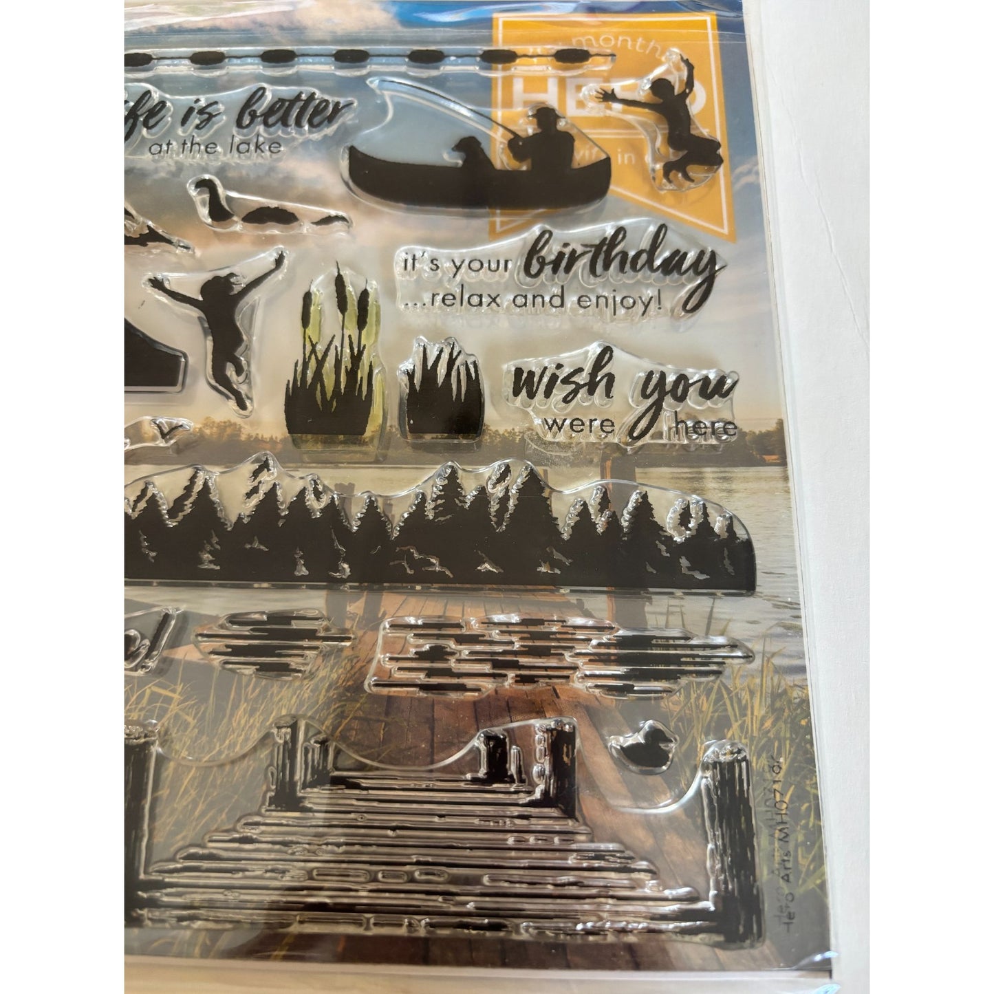 Hero Arts Lake Scene Clear Stamps and Coordinating Dies Fishing Canoe Mountain Campfire Cardmaking Scrapbooking Outdoor Stamp Set