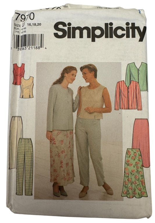 Simplicity Sewing Pattern 7970 Misses Jacket Top Pants Skirt Scoop Neck 16-20 UC