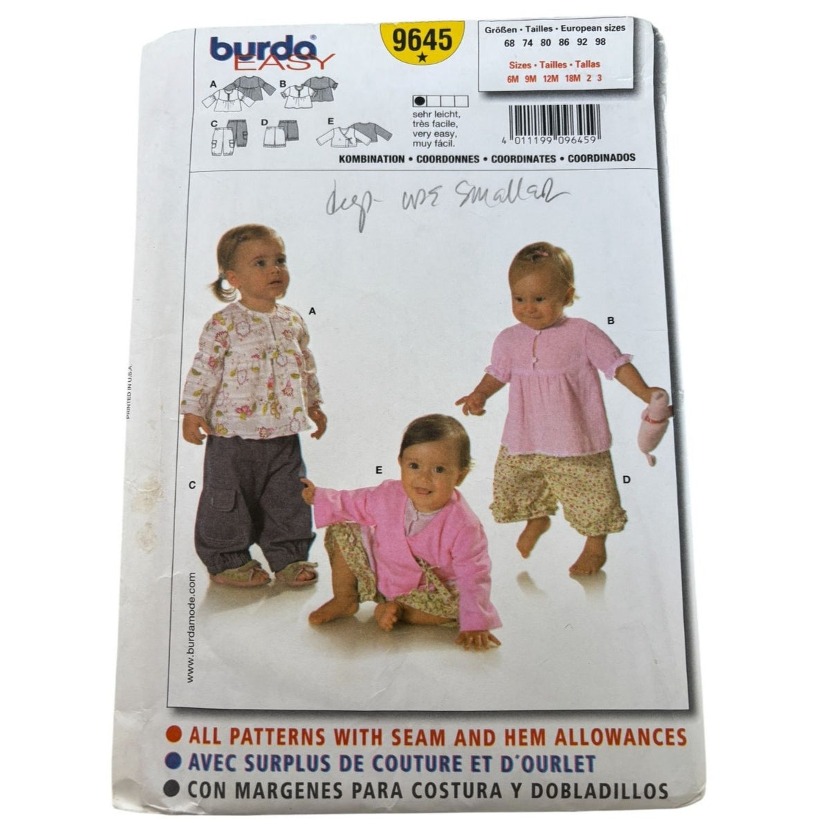 Burda Sewing Pattern 9645 Baby Toddler Girl Shirt Pants Outfit Easy 6M-3T Uncut