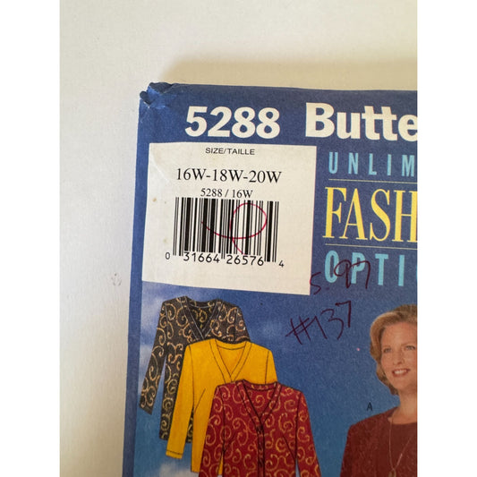 Butterick Sewing Pattern 5288 Uncut Jacket Dress Tunic Skirt Pants Vintage 90s 16W-20W