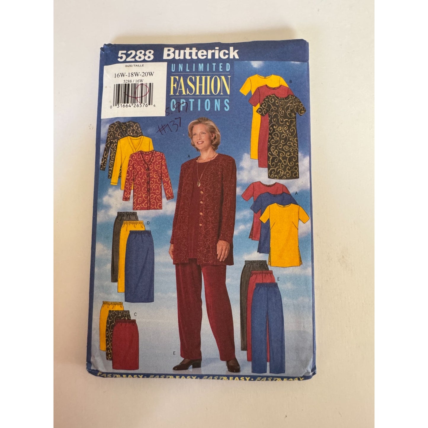 Butterick Sewing Pattern 5288 Uncut Jacket Dress Tunic Skirt Pants Vintage 90s 16W-20W