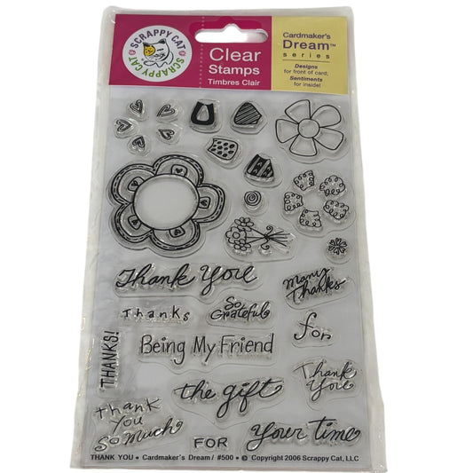 Scrappy Cat Clear Stamps Thank You Cardmakers Dream Series Cardmaking Sentiments Flowers Friendship Words