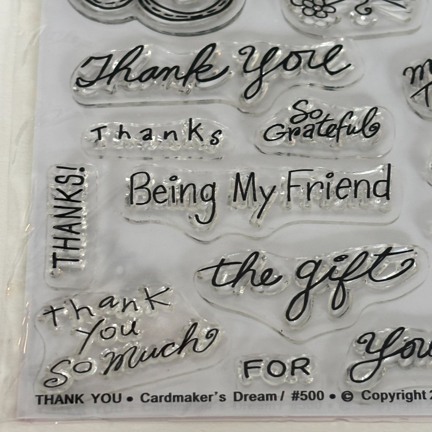 Scrappy Cat Clear Stamps Thank You Cardmakers Dream Series Cardmaking Sentiments Flowers Friendship Words