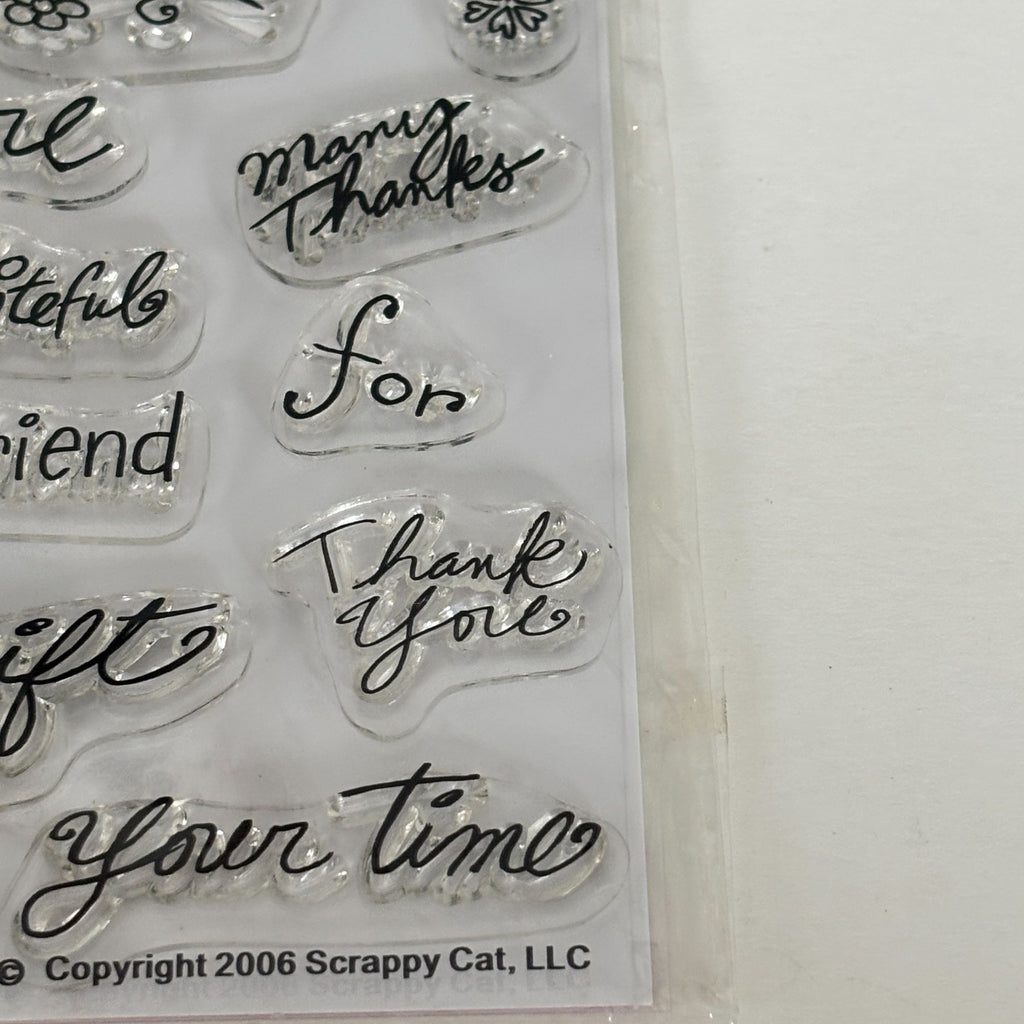 Scrappy Cat Clear Stamps Thank You Cardmakers Dream Series Cardmaking Sentiments Flowers Friendship Words