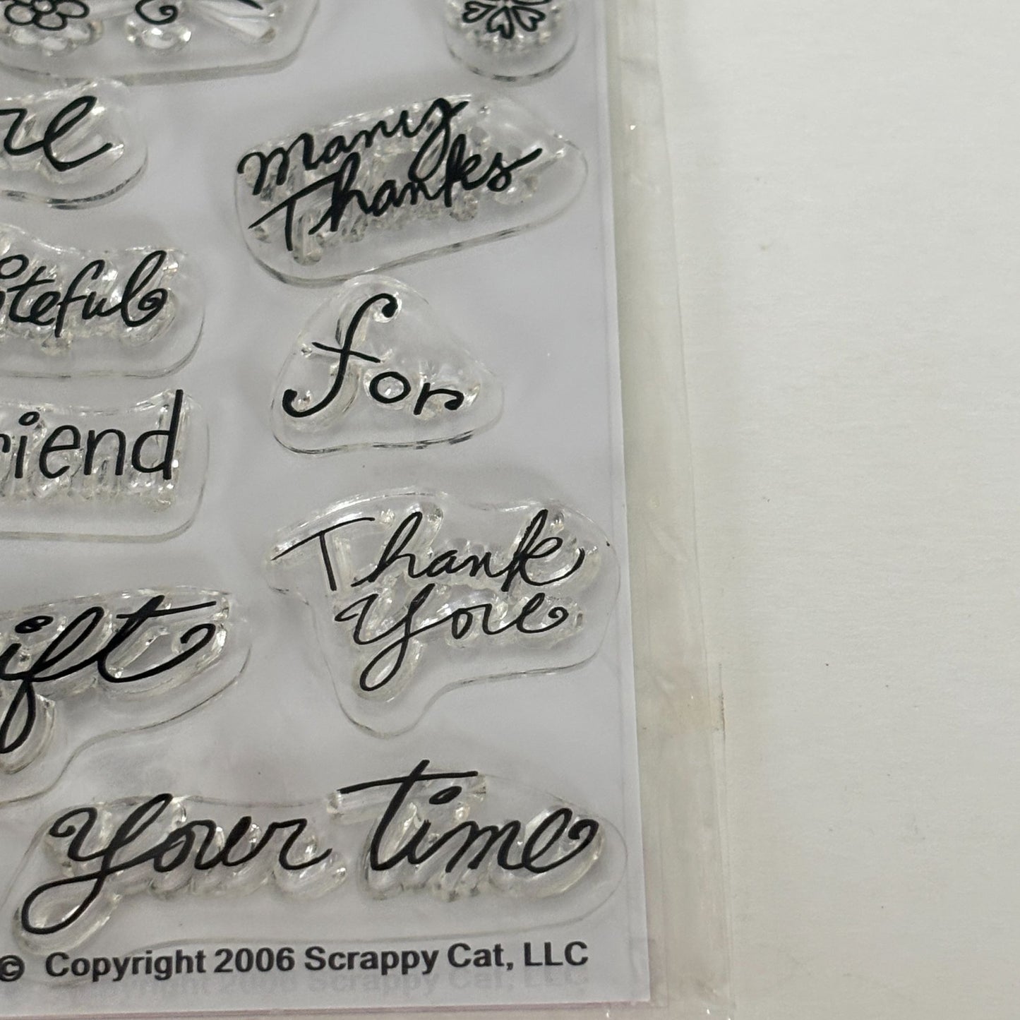 Scrappy Cat Clear Stamps Thank You Cardmakers Dream Series Cardmaking Sentiments Flowers Friendship Words