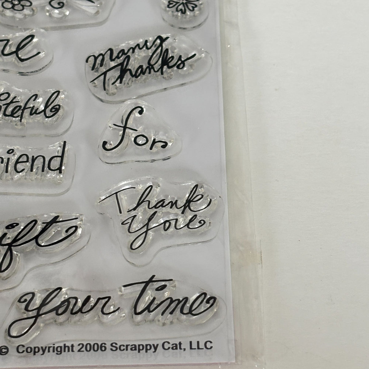 Scrappy Cat Clear Stamps Thank You Cardmakers Dream Series Cardmaking Sentiments Flowers Friendship Words