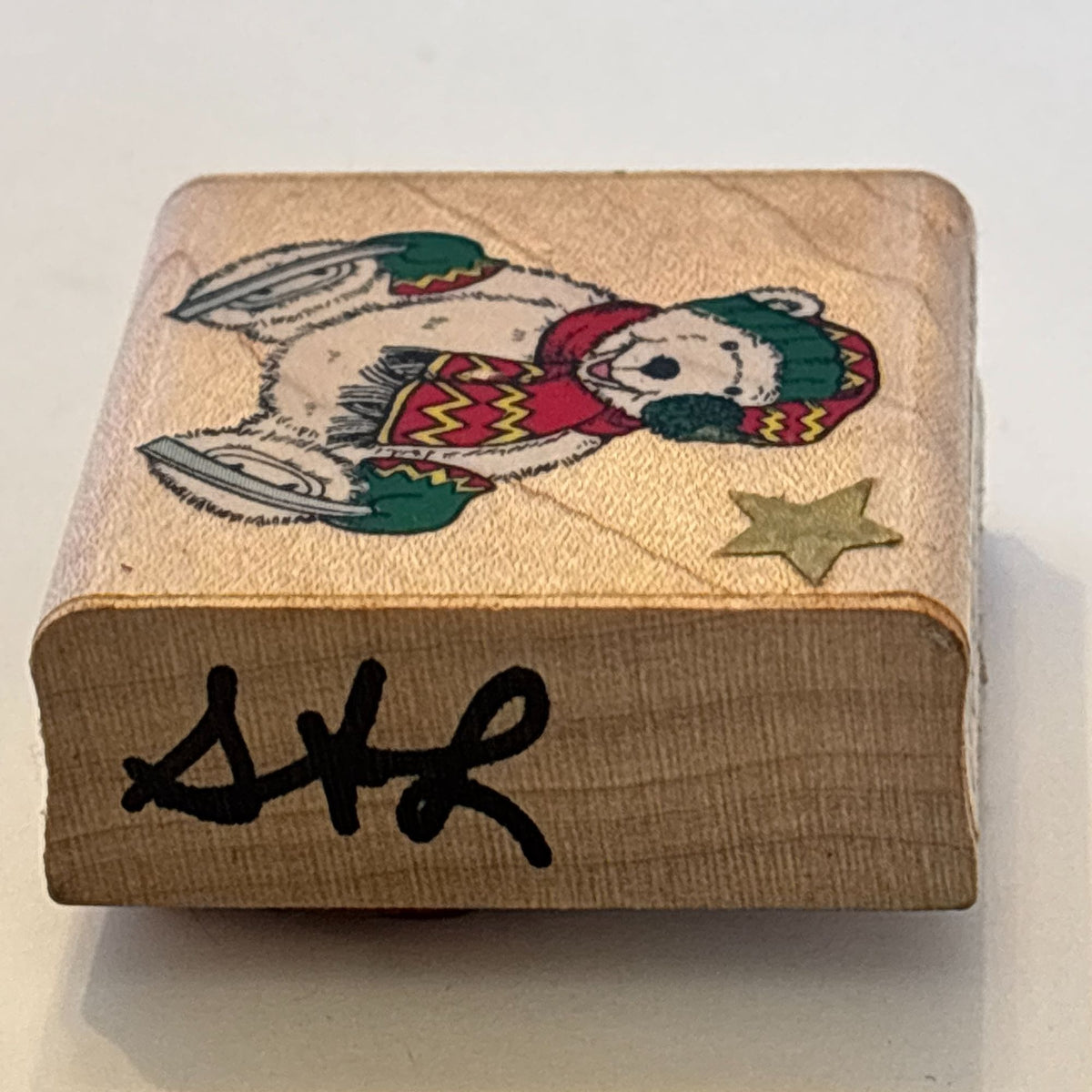Comotion Rubber Stamp Polar Bear Ice Skates Festive Winter Christmas Card Making Wood Mounted