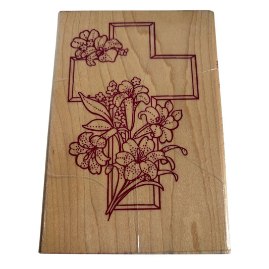 SonLight Impressions Wood Rubber Stamp Easter Cross Floral Religious Christian