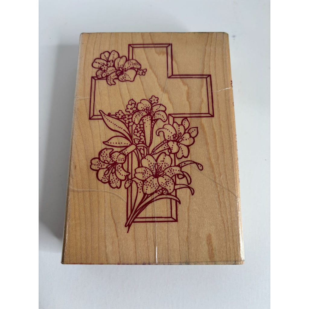 SonLight Impressions Wood Rubber Stamp Easter Cross Floral Religious Christian