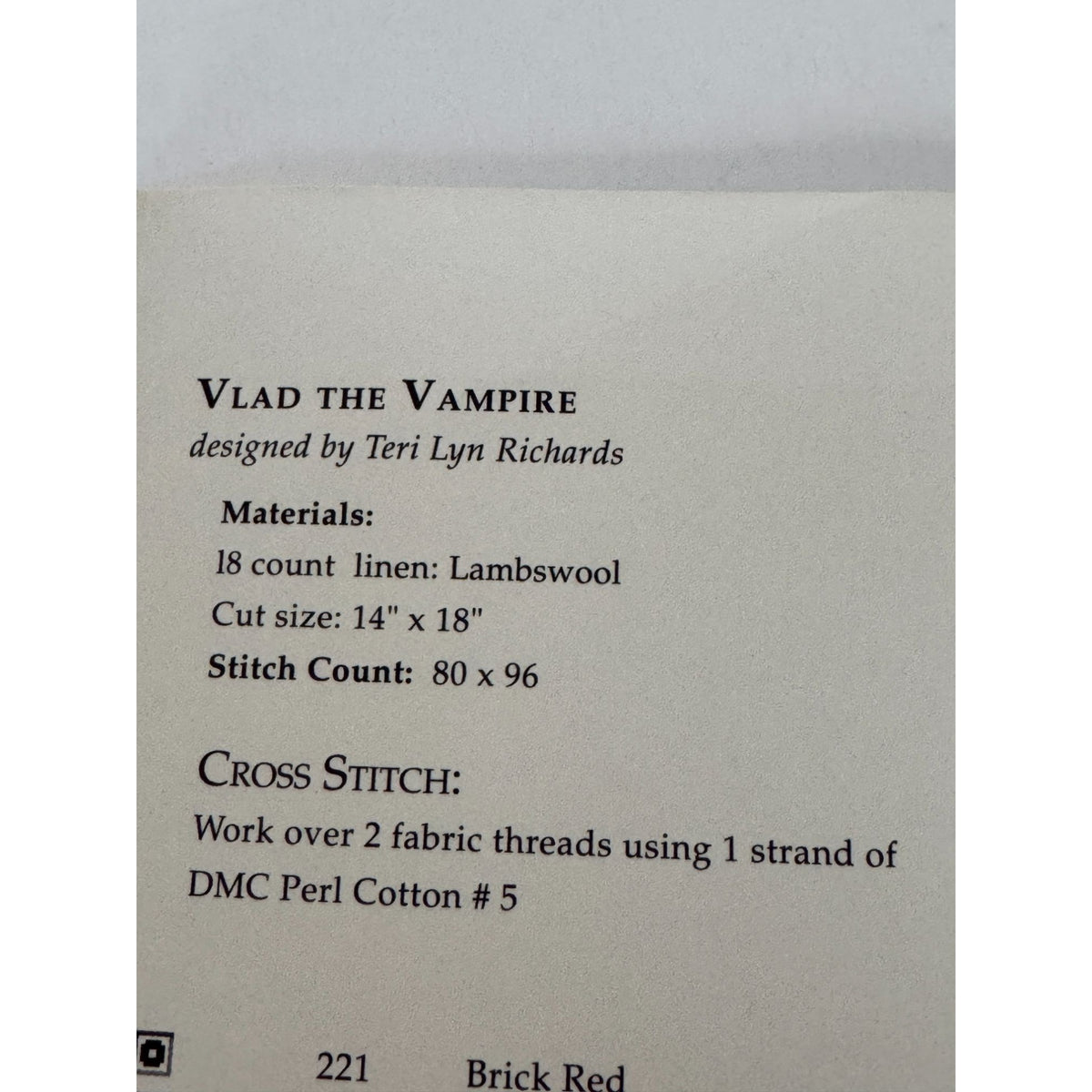 Shepherd's Bush Halloween Counted Cross Stitch Pattern Vlad The Vampire