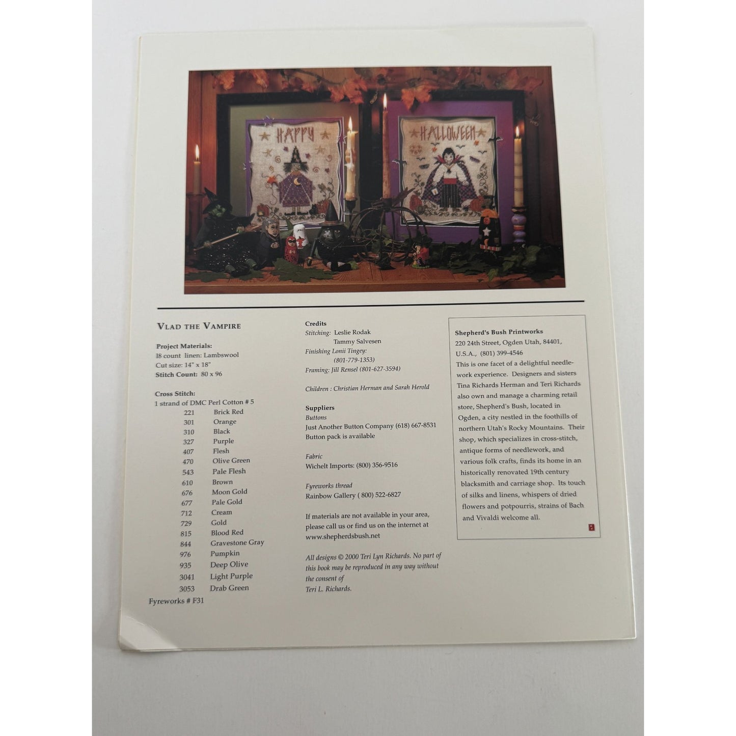 Shepherd's Bush Halloween Counted Cross Stitch Pattern Vlad The Vampire