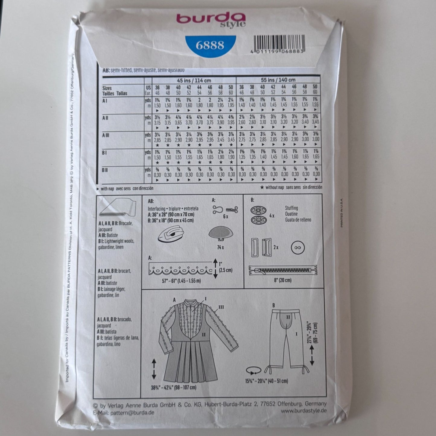 Burda Sewing Pattern 6888 English Renaissance Doublet Mens Tudor Costume Elizabethan Outfit 36-50 Uncut