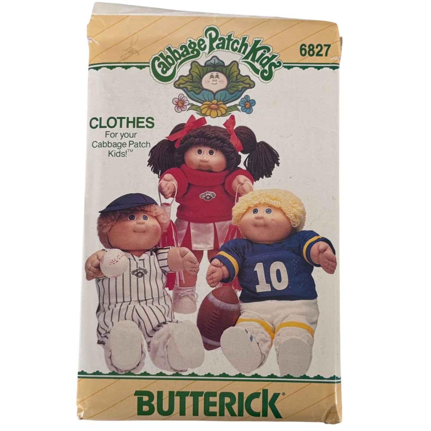 Butterick Sewing Pattern 6827 Cabbage Patch Kids Doll Clothes Football Cheerleader Vintage 1980s Uncut