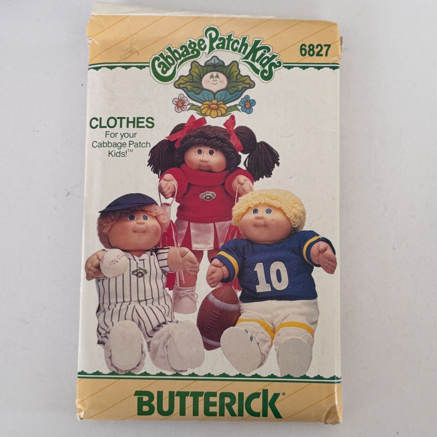 Butterick Sewing Pattern 6827 Cabbage Patch Kids Doll Clothes Football Cheerleader Vintage 1980s Uncut