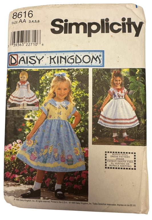 Simplicity Sewing Pattern 8616 Daisy Kingdom Dress Doll Clothing Girls 3-6 Uncut