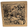 PSX Rubber Stamp Halloween Scarecrow Farm Scene Pumpkins Wheat Fence Cat Cardmaking Thanksgiving