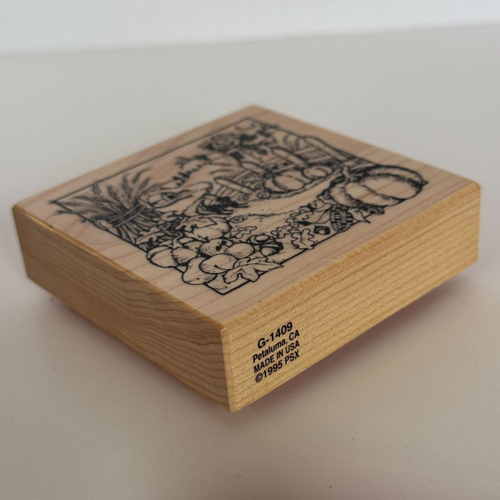 PSX Rubber Stamp Halloween Scarecrow Farm Scene Pumpkins Wheat Fence Cat Cardmaking Thanksgiving