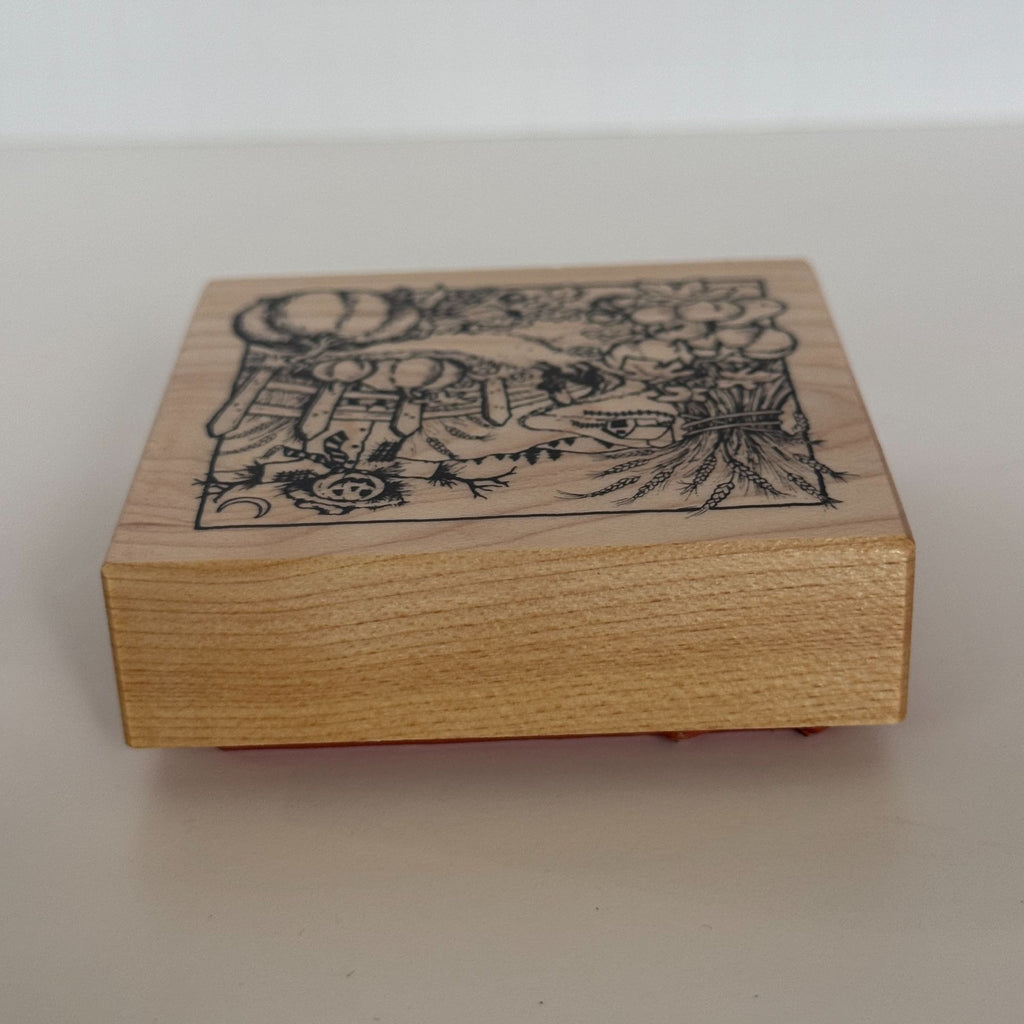 PSX Rubber Stamp Halloween Scarecrow Farm Scene Pumpkins Wheat Fence Cat Cardmaking Thanksgiving