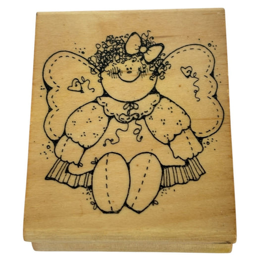Hooks Lines and Inkers Rubber Stamp Patches Country Angel Smile Primitive Doll