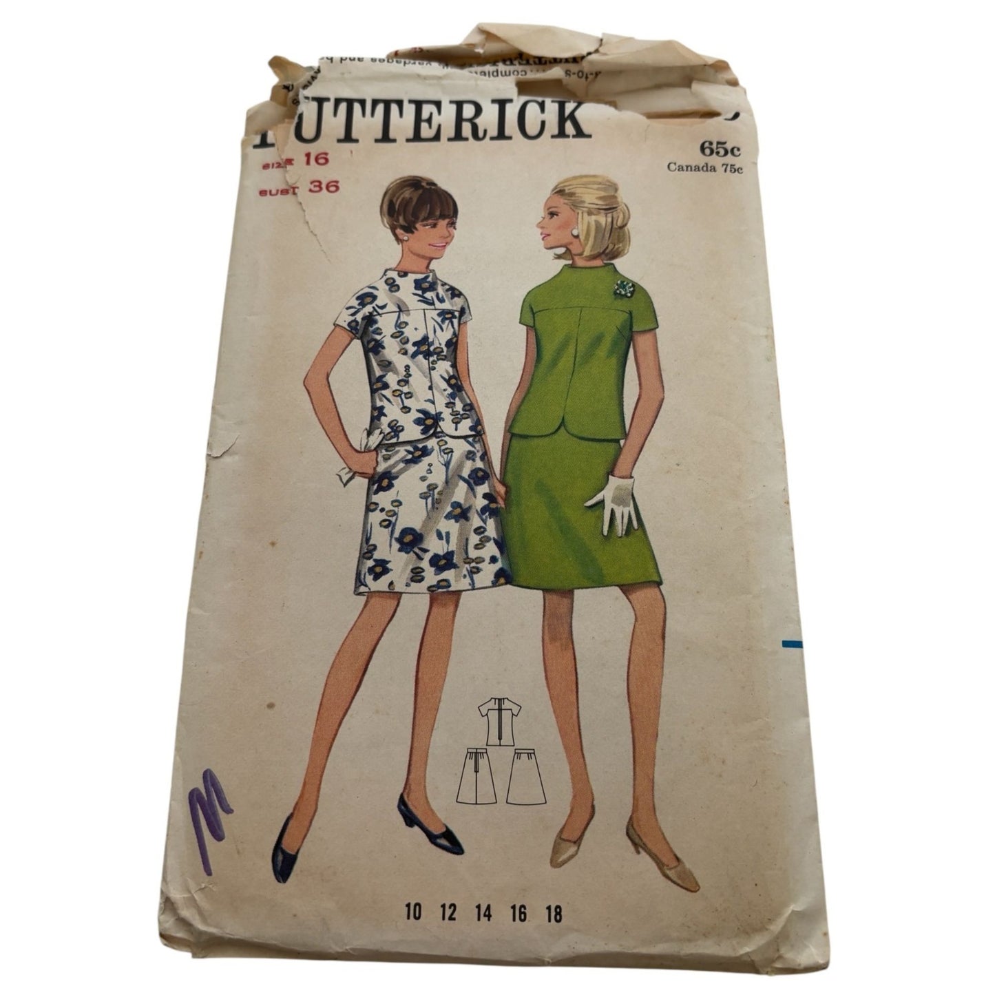 Butterick Sewing Pattern 4555 Misses Dress Vintage 1960s Size 16 Bust 36 Uncut