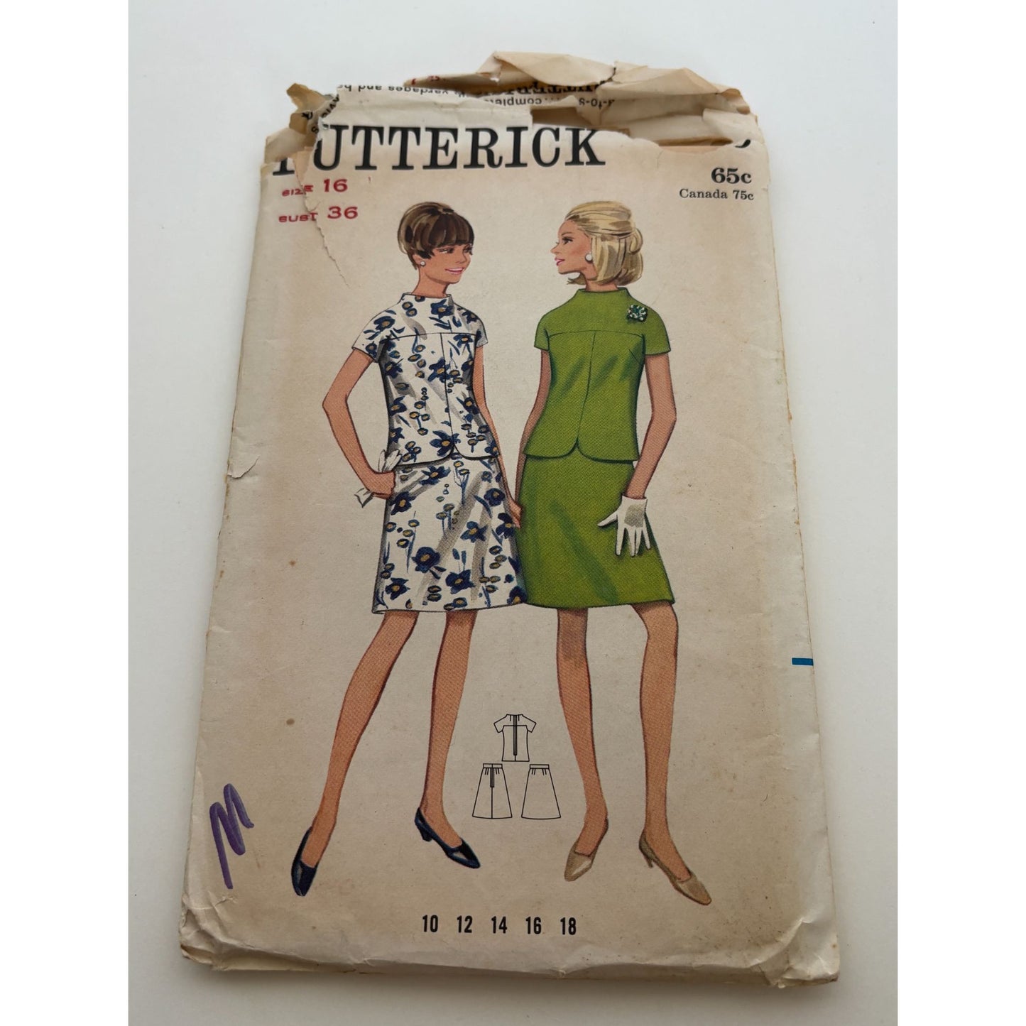 Butterick Sewing Pattern 4555 Misses Dress Vintage 1960s Size 16 Bust 36 Uncut