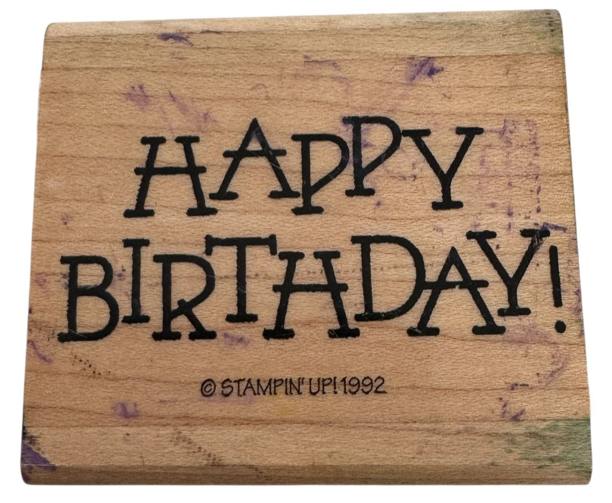 Stampin Up Rubber Stamp Happy Birthday Card Making Words Sentiment Wood Mounted