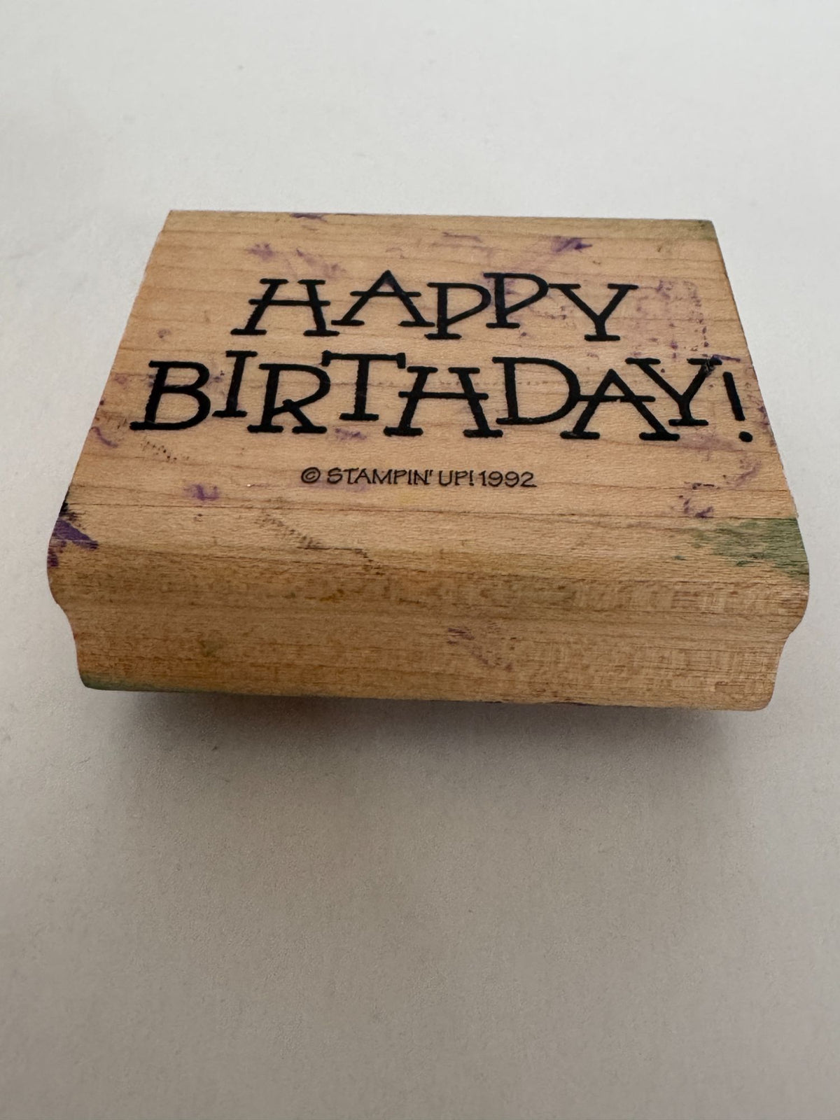 Stampin Up Rubber Stamp Happy Birthday Card Making Words Sentiment Wood Mounted